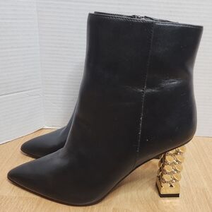 WHBM Silver Chain Heel Black Leather Booties women's size 10M